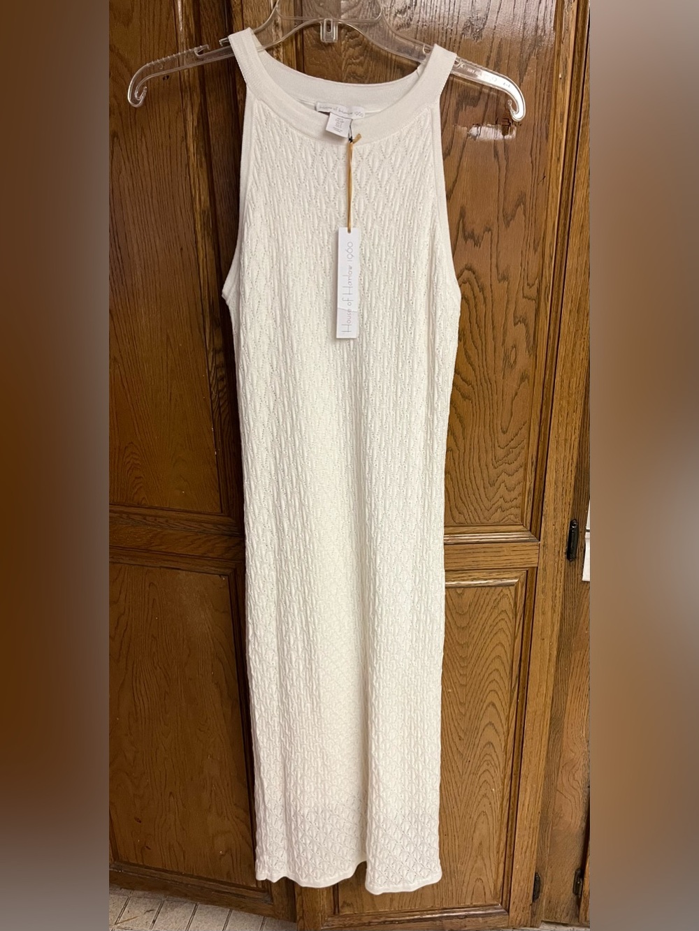 House of Harlow 1960 Sleeveless Textured Knit Midi Dress Ivory Sz Small